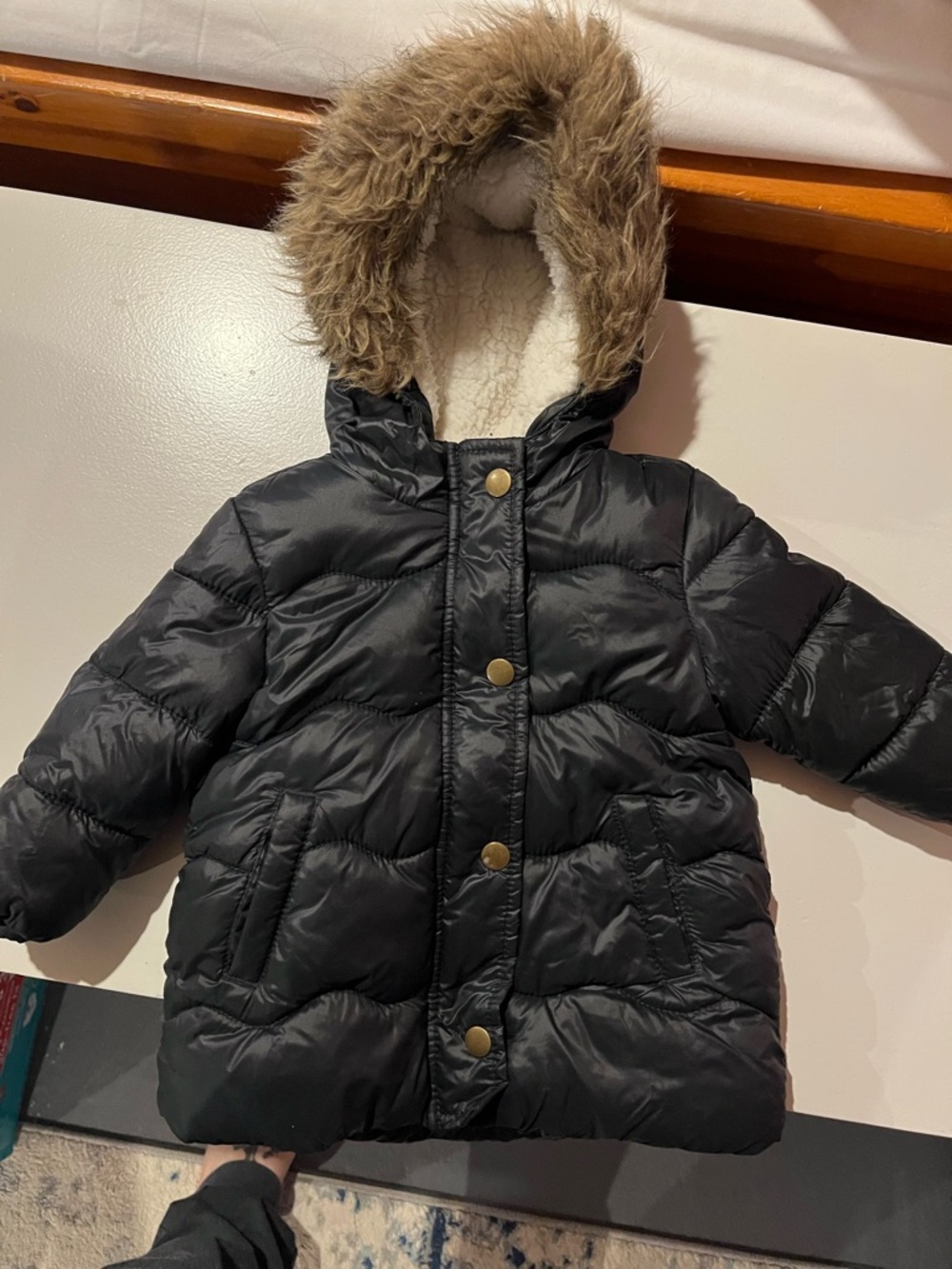 Old Navy Black Puffy Coat with Faux Fur Hood